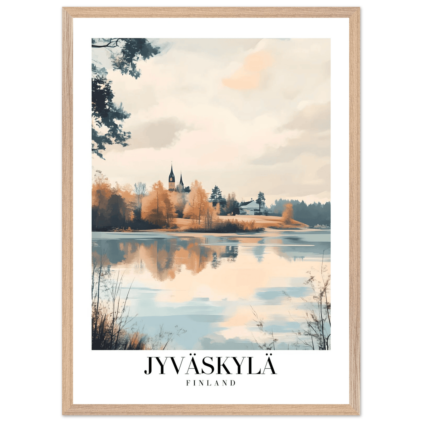 Jyväskylä Finland Framed Poster – Serene Lakeside Wall Art with Vintage-Inspired Charm & Wooden Frame - Vibrantwalls