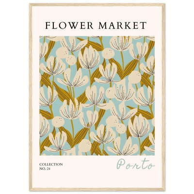 Flower Market Porto Abstract Floral Framed Poster | Calming Blue & Gold Botanical Art Print, Ready-to-Hang - Vibrantwalls