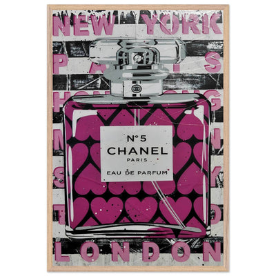 Chanel No. 5 Pink Hearts Pop Art Print in Premium Mounted Frame - Vibrantwalls