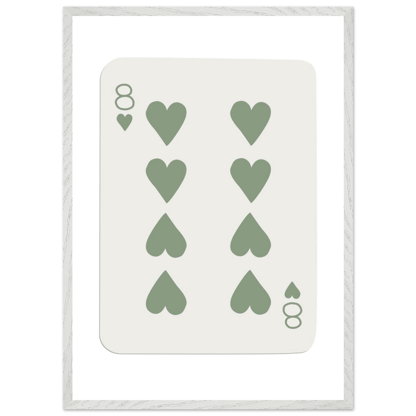 Minimalist Eight of Hearts Poker Card Print - Mounted Framed Poster Art, Eco-Friendly Wood Frame in Sage Green - Vibrantwalls