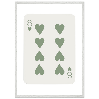 Minimalist Eight of Hearts Poker Card Print - Mounted Framed Poster Art, Eco-Friendly Wood Frame in Sage Green - Vibrantwalls