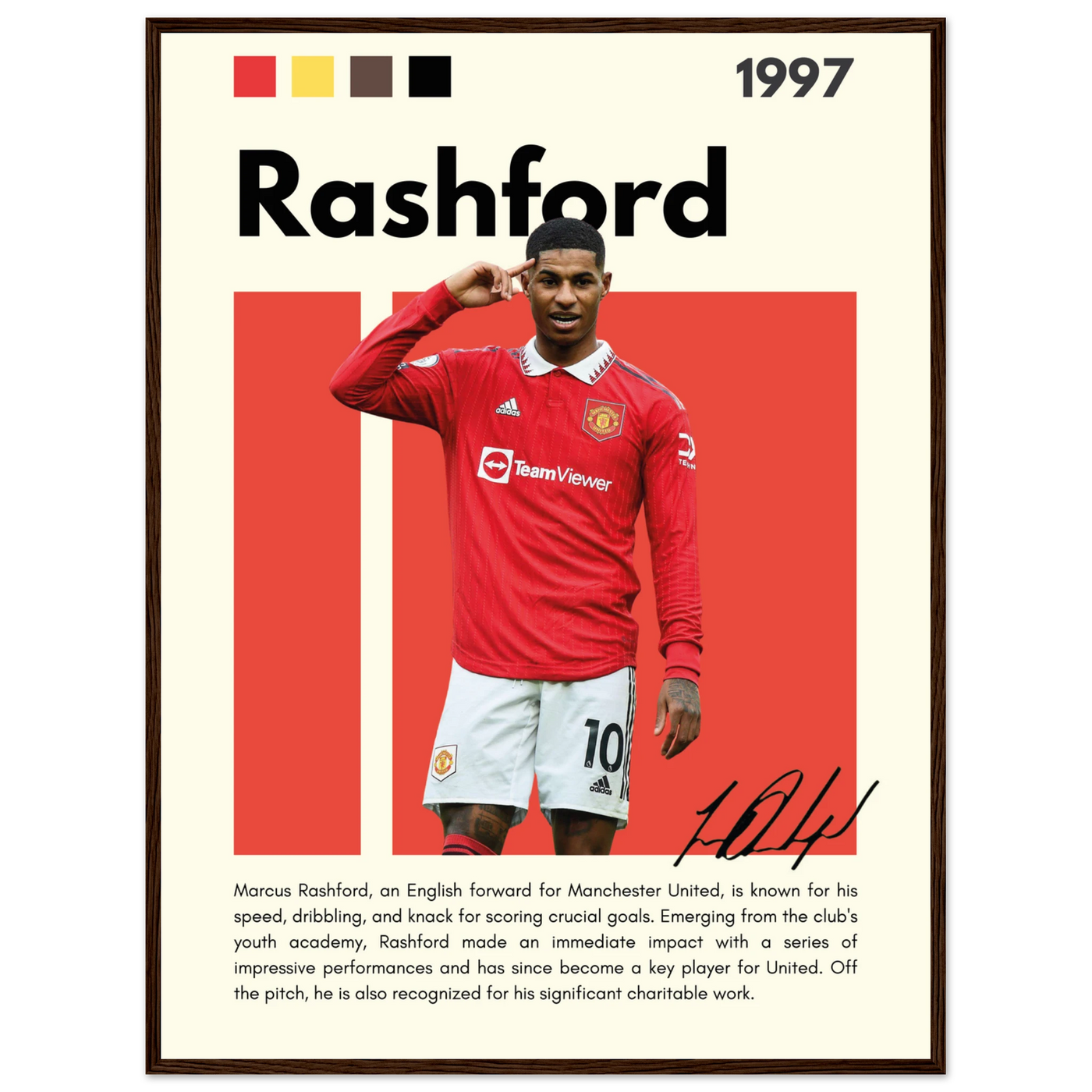 Marcus Rashford Manchester United Soccer Framed Poster – Iconic Red Devil Art Print 60x80 cm 24x32″ Dark wood frame Vibrantwalls
