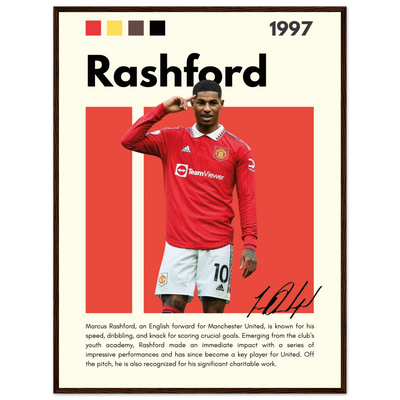 Marcus Rashford Manchester United Soccer Framed Poster – Iconic Red Devil Art Print 60x80 cm 24x32″ Dark wood frame Vibrantwalls