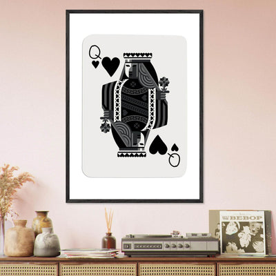Queen of Spades Poker Card Print - Elegant Black & White Mounted Framed Poster Art, Eco-Friendly Wood Frame - Vibrantwalls