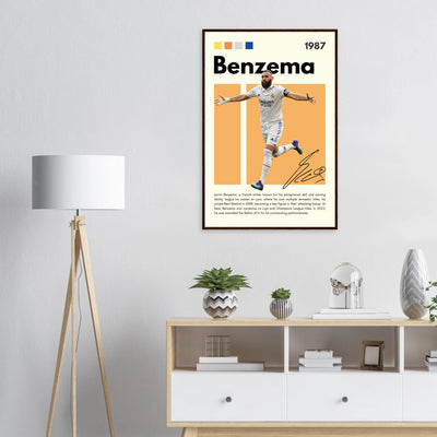 Karim Benzema Real Madrid Soccer Framed Poster – Modern Football Art Print with Signature Detail Vibrantwalls