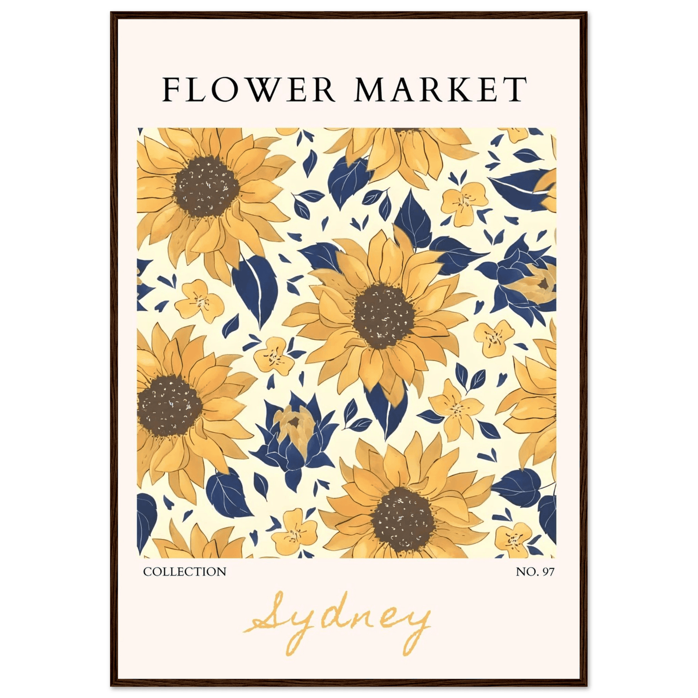 Vibrant Sunflower & Navy Floral Framed Poster – 'Flower Market Sydney' Collection | Ready-to-Hang Wall Art - Vibrantwalls