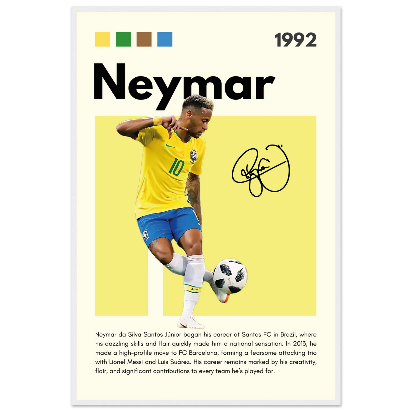 Neymar Jr. Brazilian Football Legend Framed Poster – Vibrant Pop Art Football Print 60x90 cm 24x36″ White frame Vibrantwalls