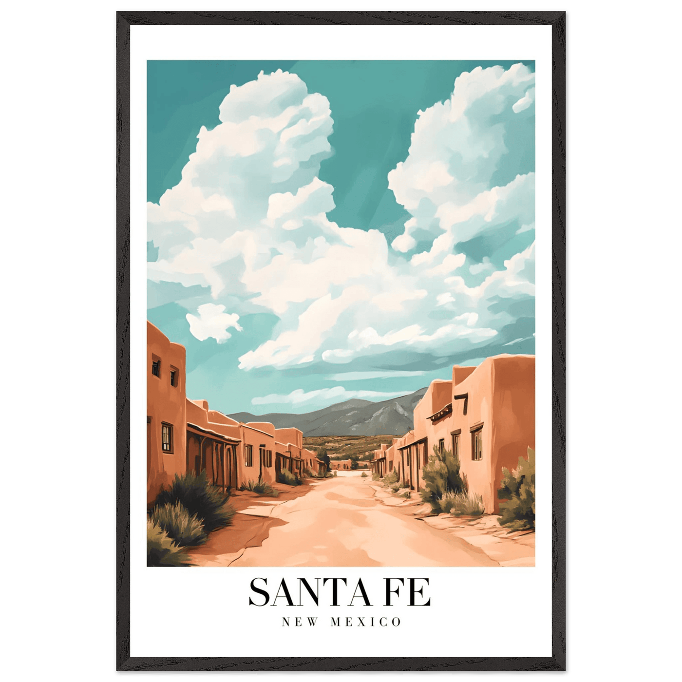 Santa Fe New Mexico Framed Poster – Vintage Southwest Wall Art with Wooden Frame - Vibrantwalls