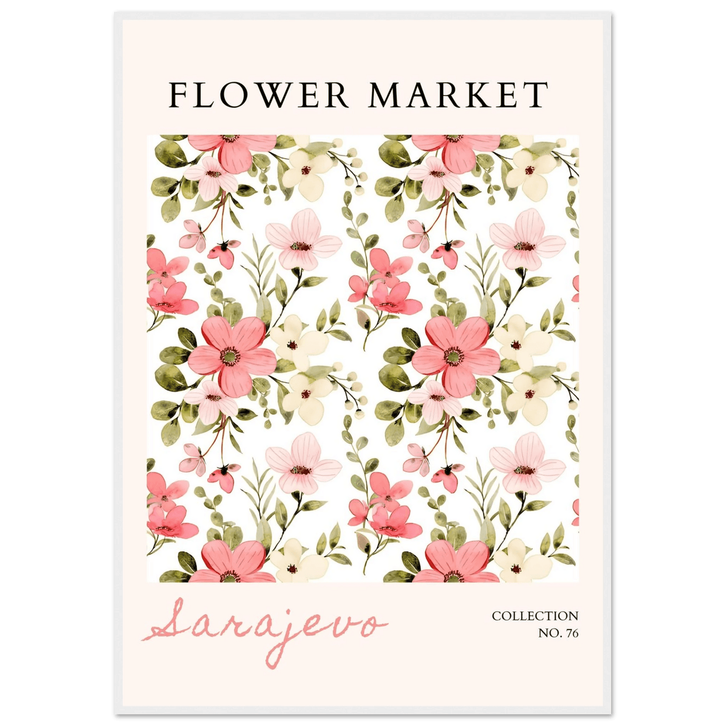 Watercolor Flower Market Blush Pink Cream Floral - Wall Art - Vibrantwalls