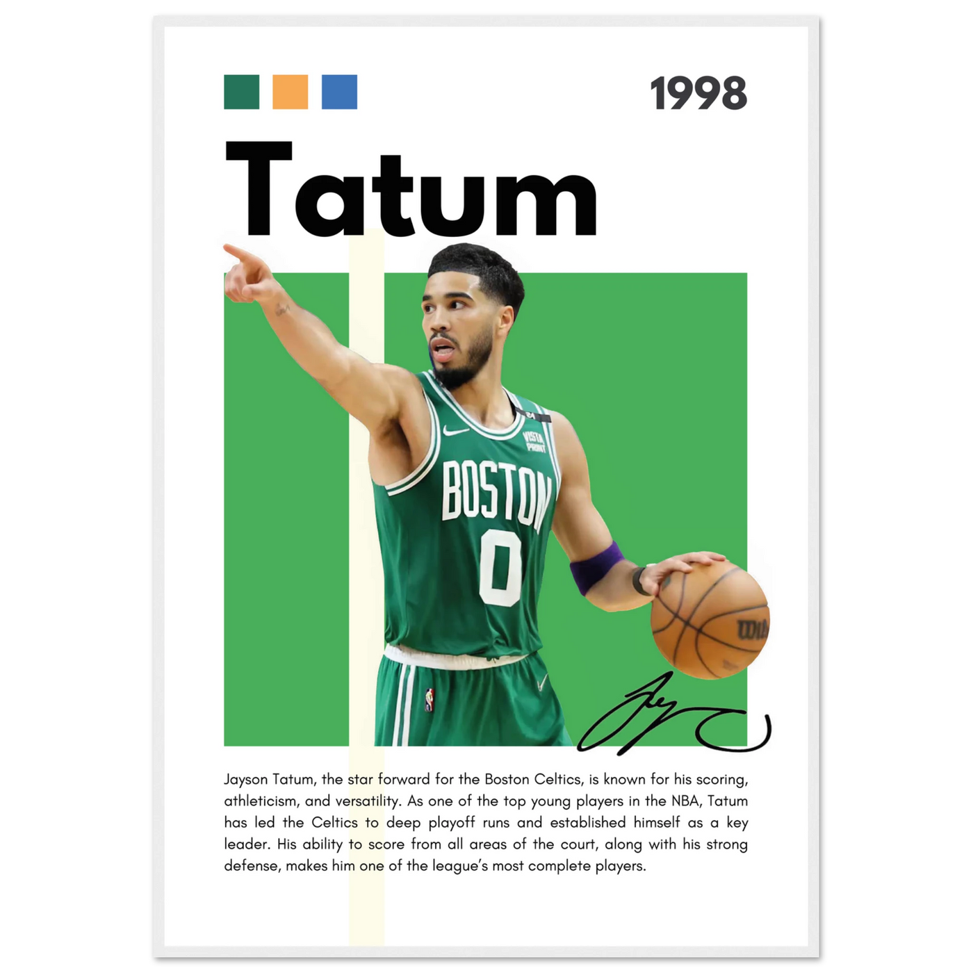 Jayson Tatum Boston Celtics Star Framed Poster 70x100 cm 28x40″ White frame Vibrantwalls