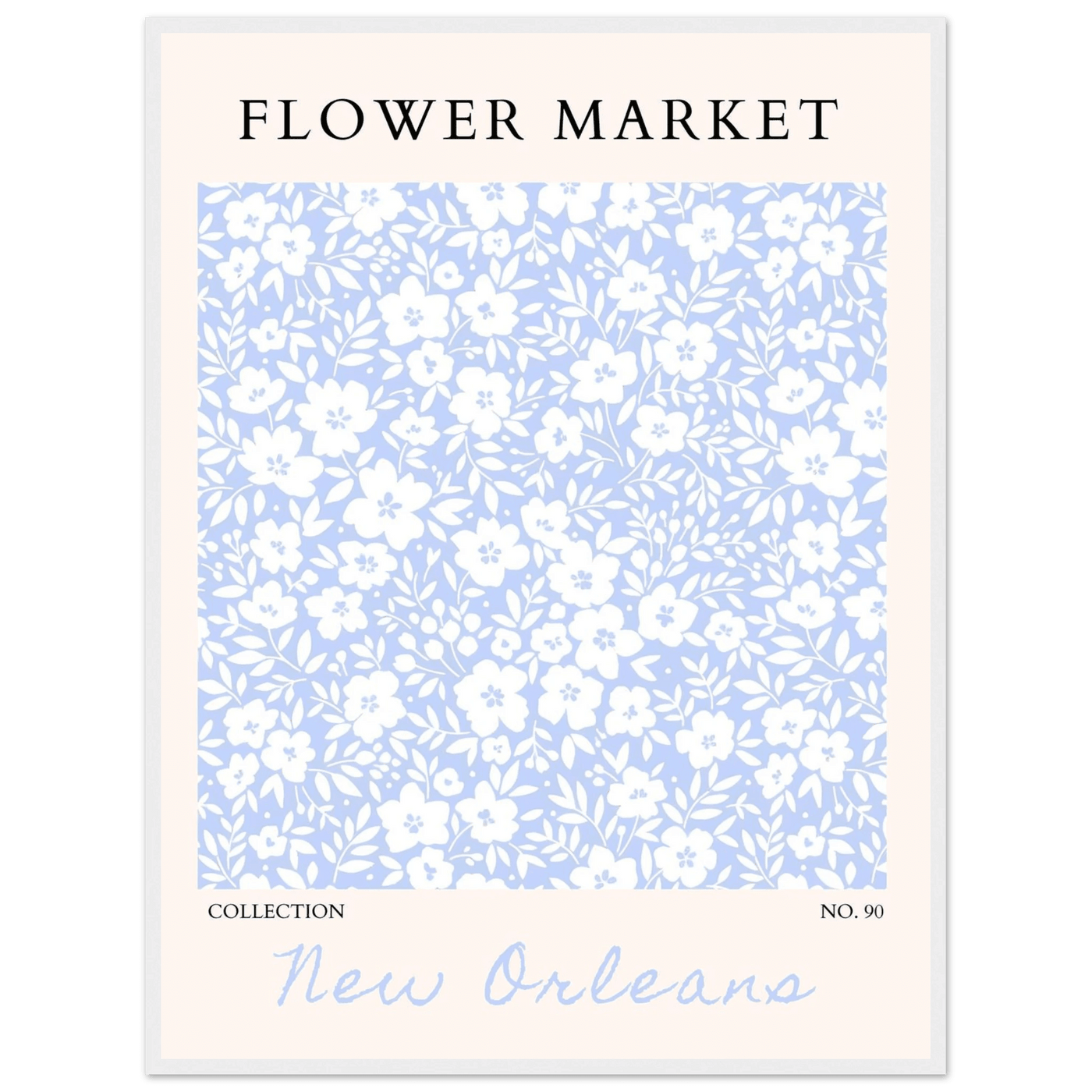 Flower Market New Orleans – Chic Periwinkle Floral Framed Poster | Ready-to-Hang Wall Art - Vibrantwalls