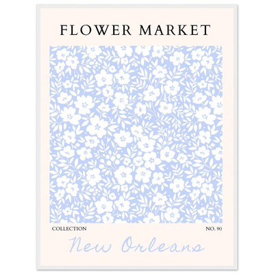 Flower Market New Orleans – Chic Periwinkle Floral Framed Poster | Ready-to-Hang Wall Art - Vibrantwalls