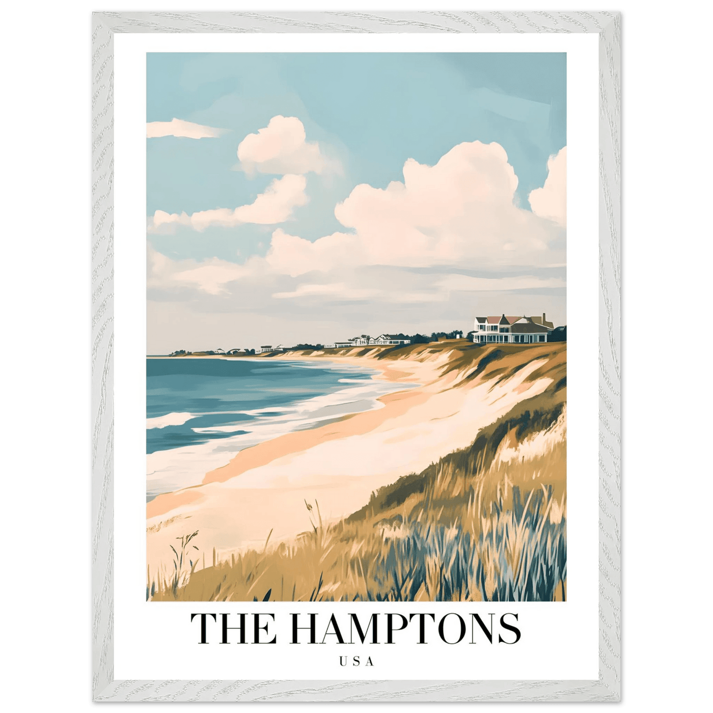 The Hamptons USA Framed Poster – Coastal Chic Vintage Travel Wall Art in Various Sizes & Frame Finishes - Vibrantwalls