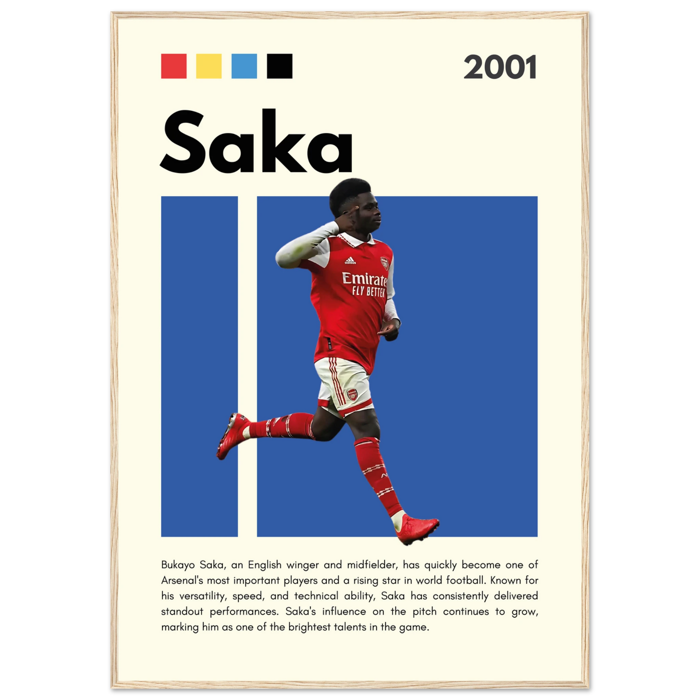 Bukayo Saka Arsenal Framed Poster – Modern Football Art Print for Gooners 70x100 cm 28x40″ Wood frame Vibrantwalls