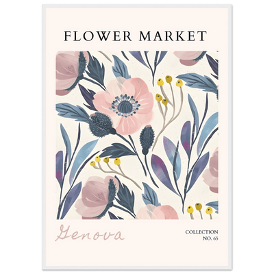 Flower Market 'Genova' Framed Poster – Blush & Indigo Floral Art Print | Ready-to-Hang Botanical Decor - Vibrantwalls