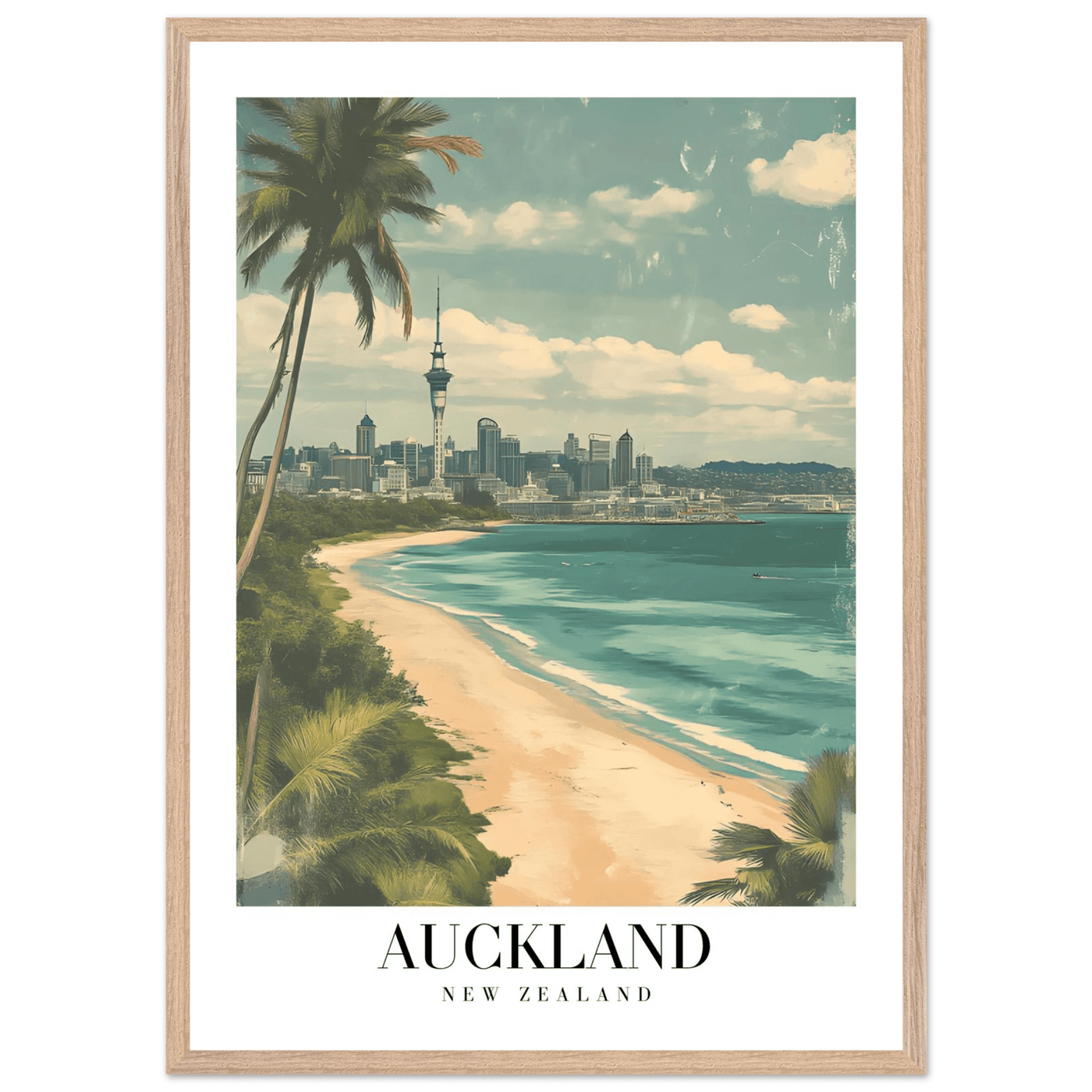 Auckland New Zealand Framed Poster – Vintage Coastal City Travel Wall Art with Wooden Frame Options - Vibrantwalls