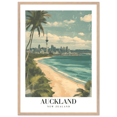 Auckland New Zealand Framed Poster – Vintage Coastal City Travel Wall Art with Wooden Frame Options - Vibrantwalls