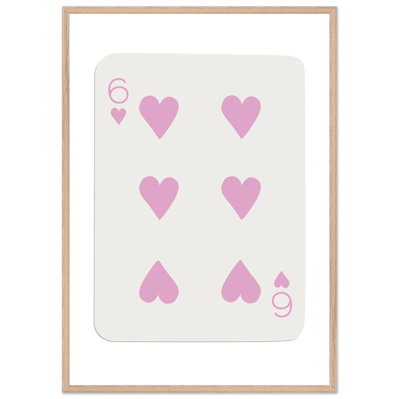 Minimalist Pink Six of Hearts Poker Card Print - Mounted Framed Eco-Friendly Wood Art - Vibrantwalls
