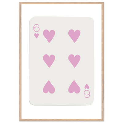 Minimalist Pink Six of Hearts Poker Card Print - Mounted Framed Eco-Friendly Wood Art - Vibrantwalls