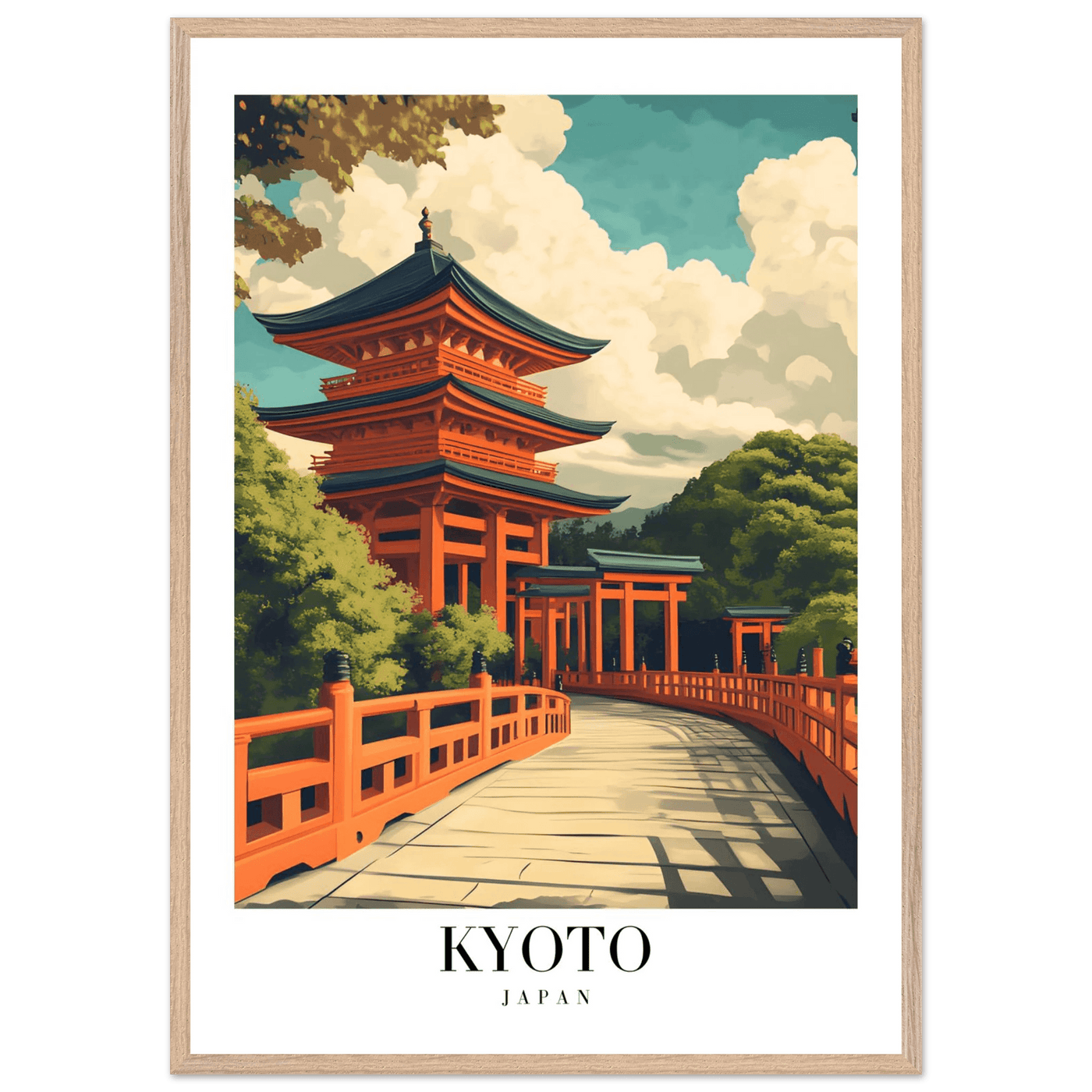Kyoto Japan Pagoda Framed Poster – Japanese Temple Wall Art in Vibrant Orange with Wooden Frame - Vibrantwalls