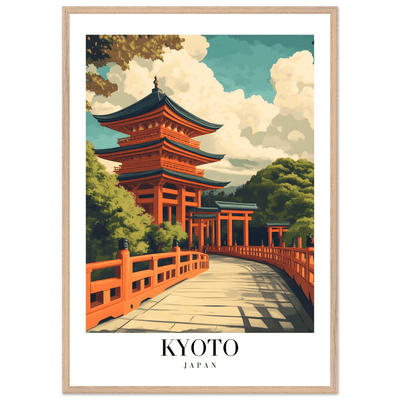 Kyoto Japan Pagoda Framed Poster – Japanese Temple Wall Art in Vibrant Orange with Wooden Frame - Vibrantwalls