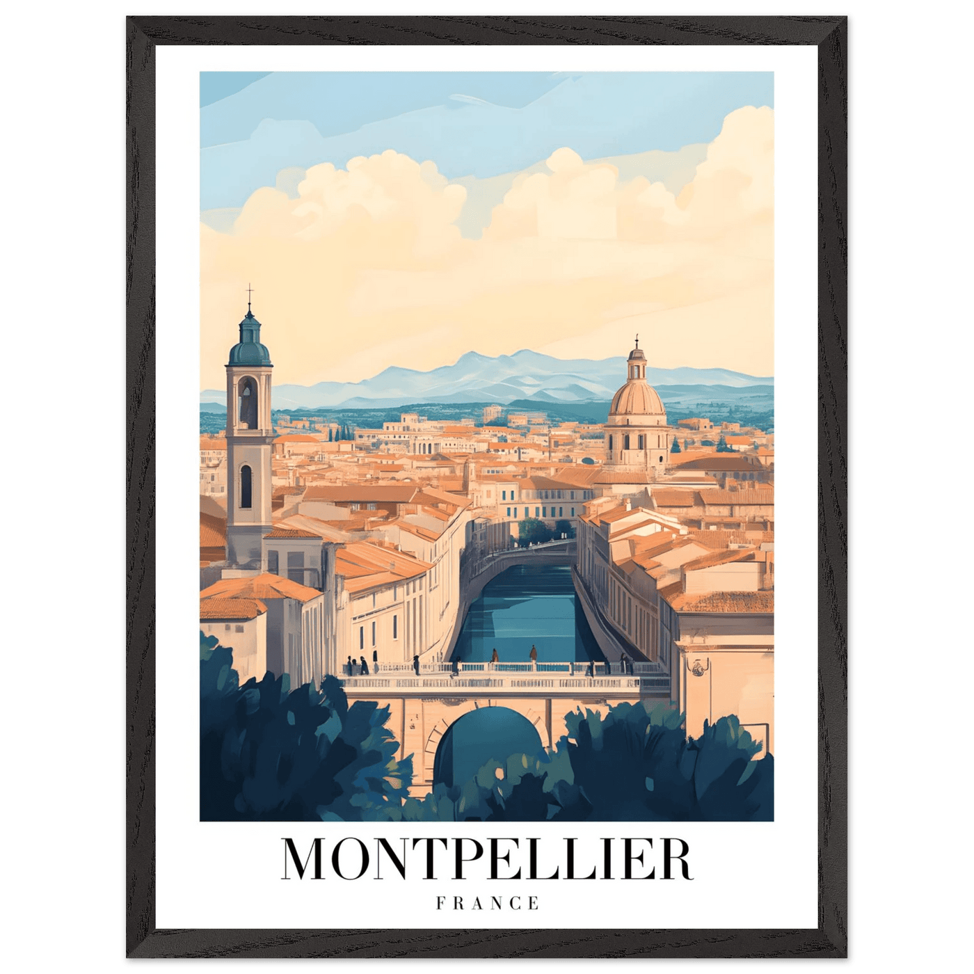 Montpellier France Framed Poster – Vintage Travel Wall Art with Wooden Frame - Vibrantwalls