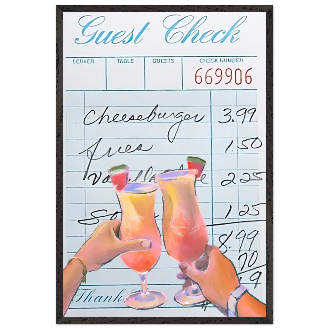 Retro Diner Cocktail "Guest Check" 60x90 cm 24x36″ Black frame Not assembled Vibrantwalls