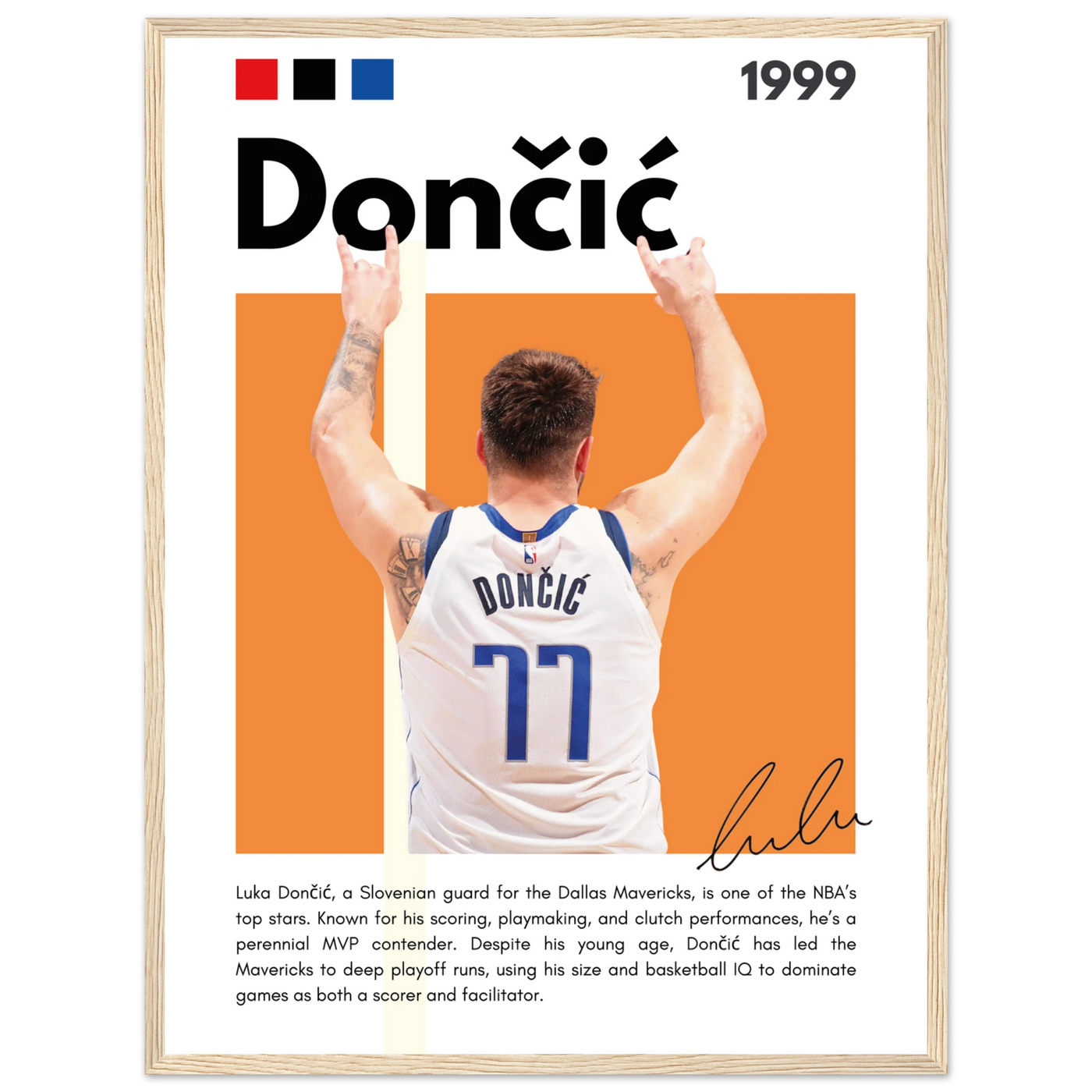 Luka Dončić El Matador Mavericks Framed Poster 45x60 cm 18x24″ Wood frame Vibrantwalls