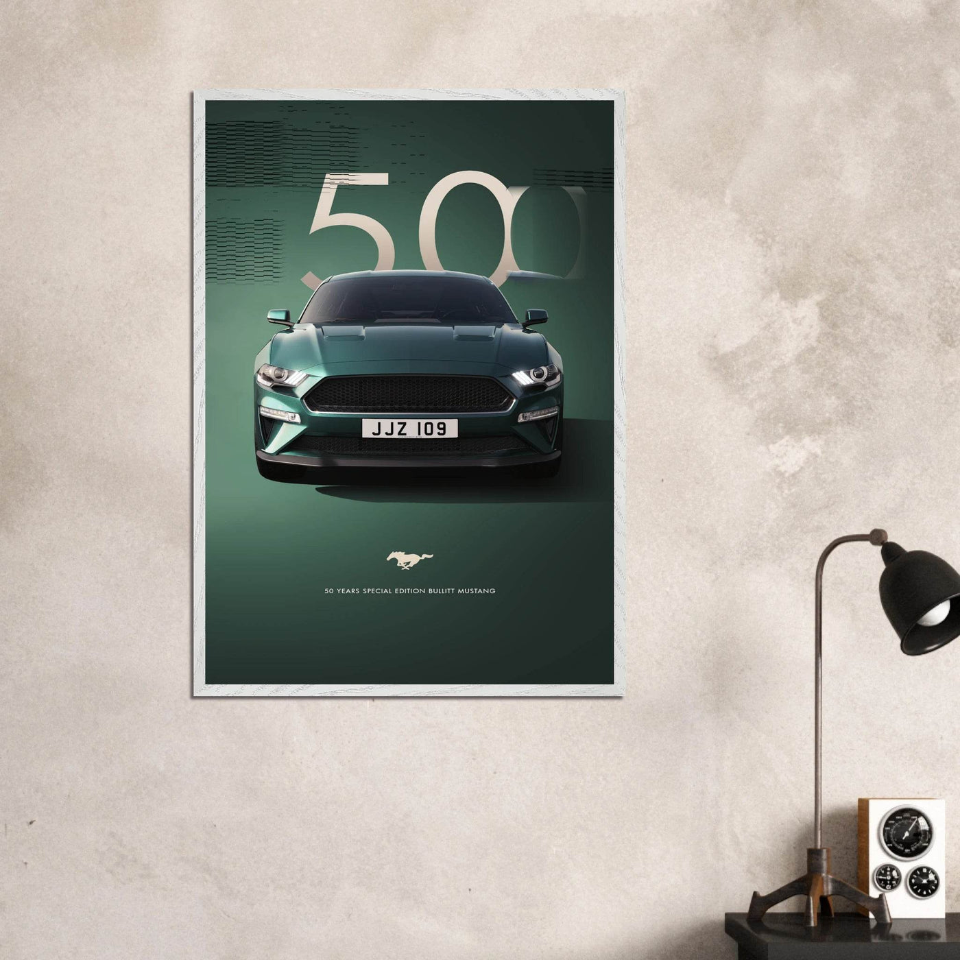 1968 Bullitt Mustang GT - 50th Anniversary Framed Poster | Iconic Dark Highland Green, Ready-to-Hang Wall Art - Vibrantwalls