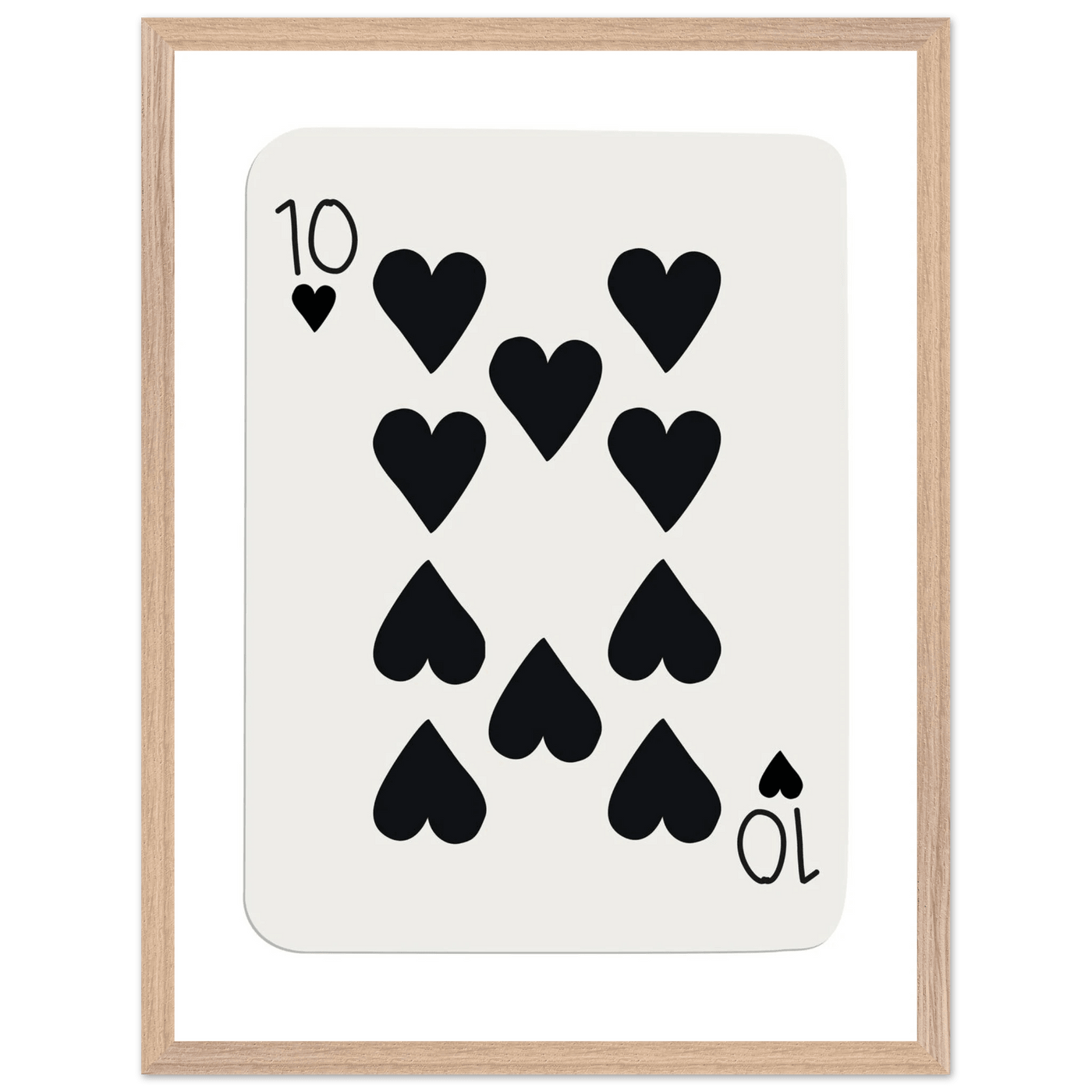 Minimalist Ten of Hearts Poker Card Print - Mounted Framed Poster Art, Eco-Friendly Wood Frame - Vibrantwalls