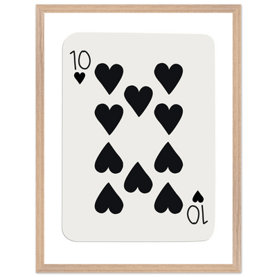 Minimalist Ten of Hearts Poker Card Print - Mounted Framed Poster Art, Eco-Friendly Wood Frame - Vibrantwalls
