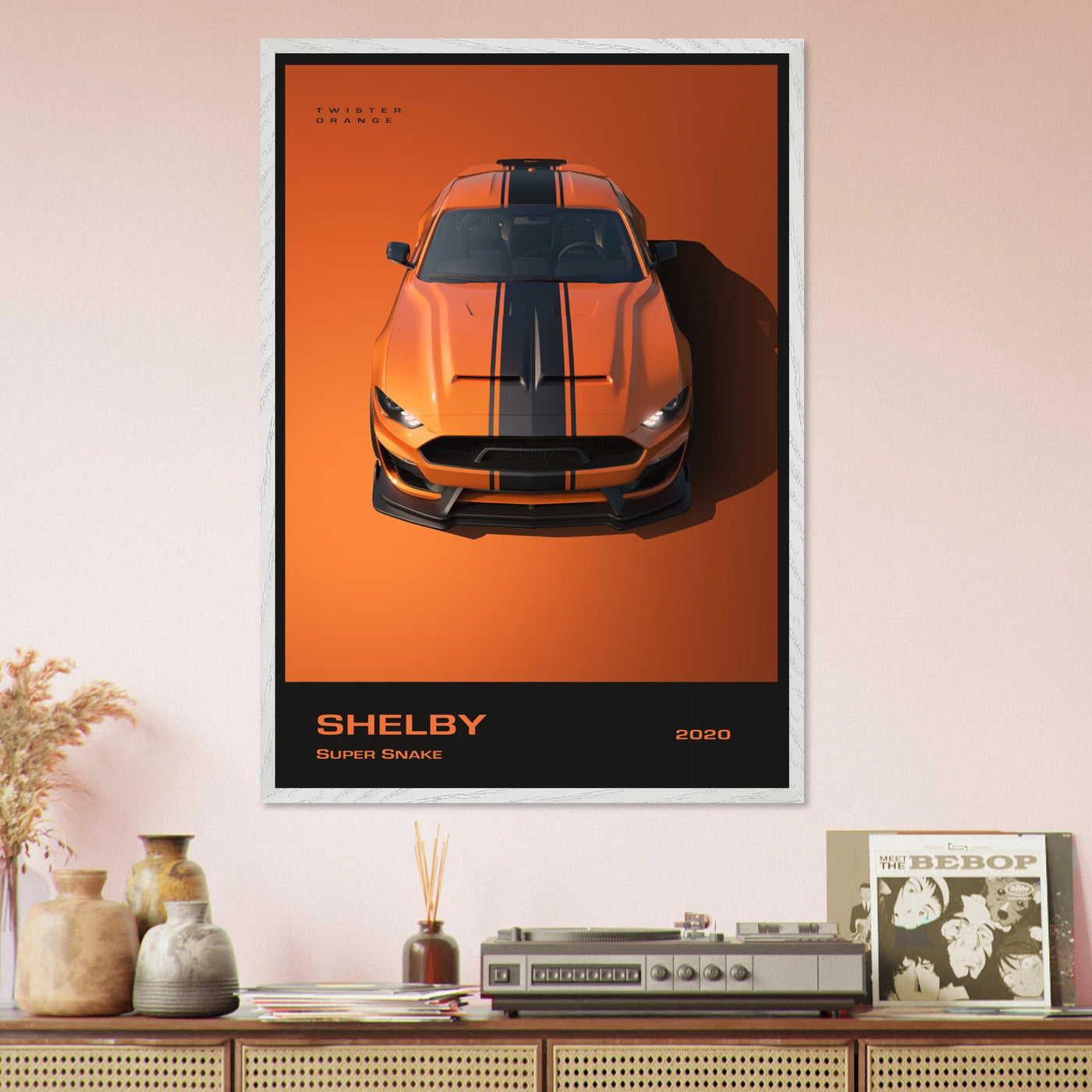 Shelby Super Snake 2020 "Twister Orange" Framed Poster | Modern Automotive Art, Ready-to-Hang Premium Quality Vibrantwalls