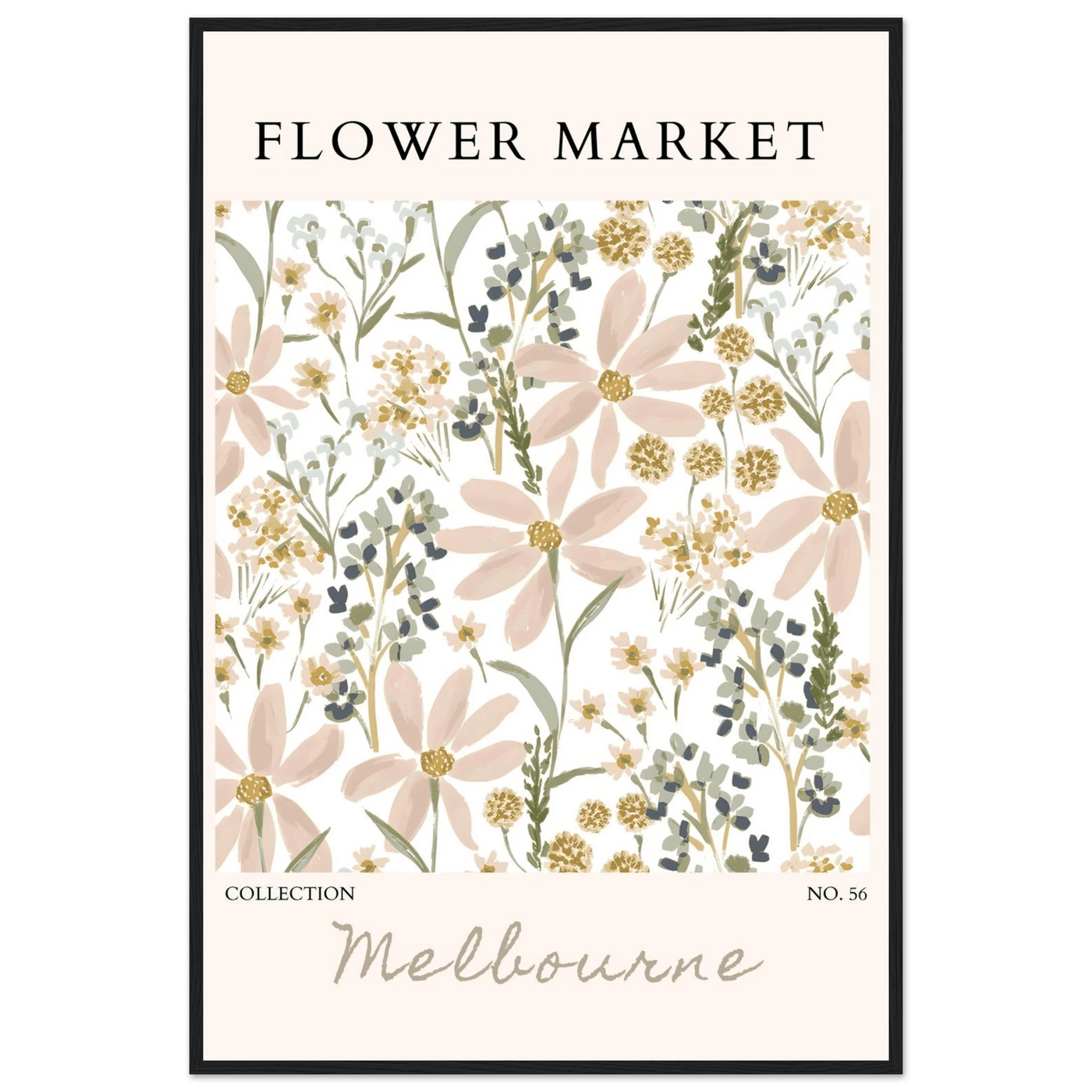 Flower Market Melbourne Framed Poster – Blush Floral & Sage Green Art Print | Ready-to-Hang Wall Decor - Vibrantwalls