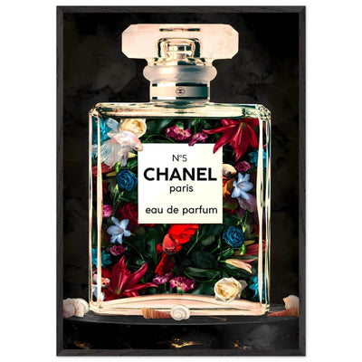 Chanel No. 5 Floral Fantasy Framed Art Print: A Timeless Blend of Iconic Fragrance and Vibrant Botanicals - Vibrantwalls
