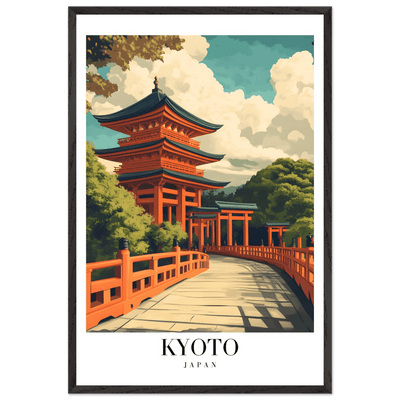 Kyoto Japan Pagoda Framed Poster – Japanese Temple Wall Art in Vibrant Orange with Wooden Frame - Vibrantwalls