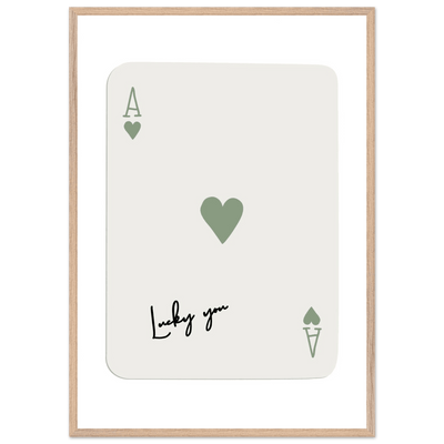 Lucky You Ace of Hearts Print - Botanical Green Framed Poster Art, Eco-Friendly Wood Frame & Choice of Finish - Vibrantwalls