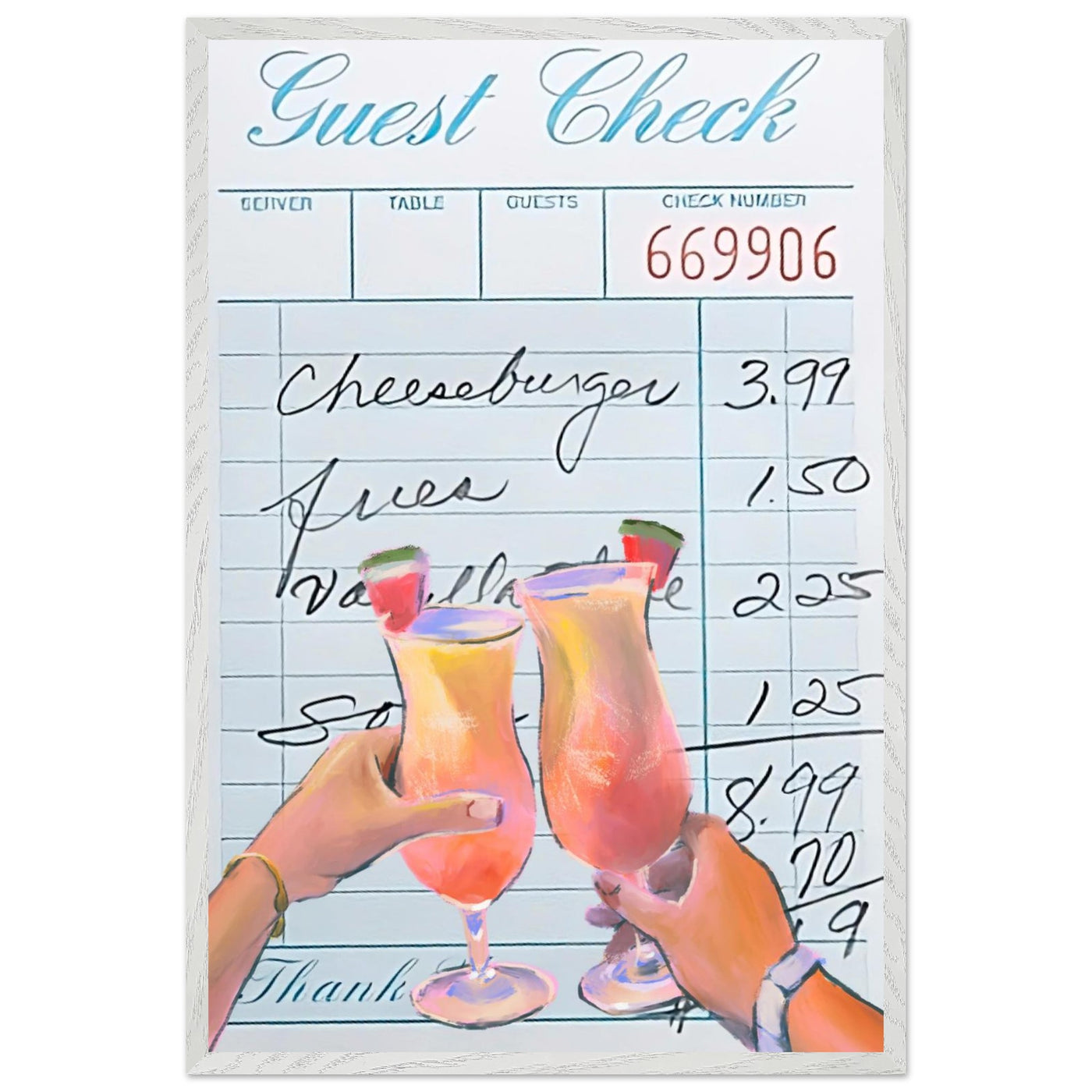 Retro Diner Cocktail "Guest Check" 60x90 cm 24x36″ White frame Not assembled Vibrantwalls
