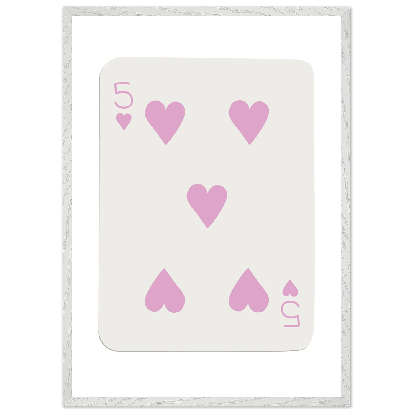 Five of Hearts Poker Card Print - Soft Pink Framed Poster Art, Eco-Friendly Wood Frame - Vibrantwalls