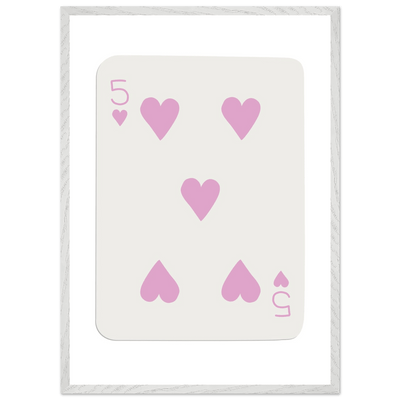 Five of Hearts Poker Card Print - Soft Pink Framed Poster Art, Eco-Friendly Wood Frame - Vibrantwalls