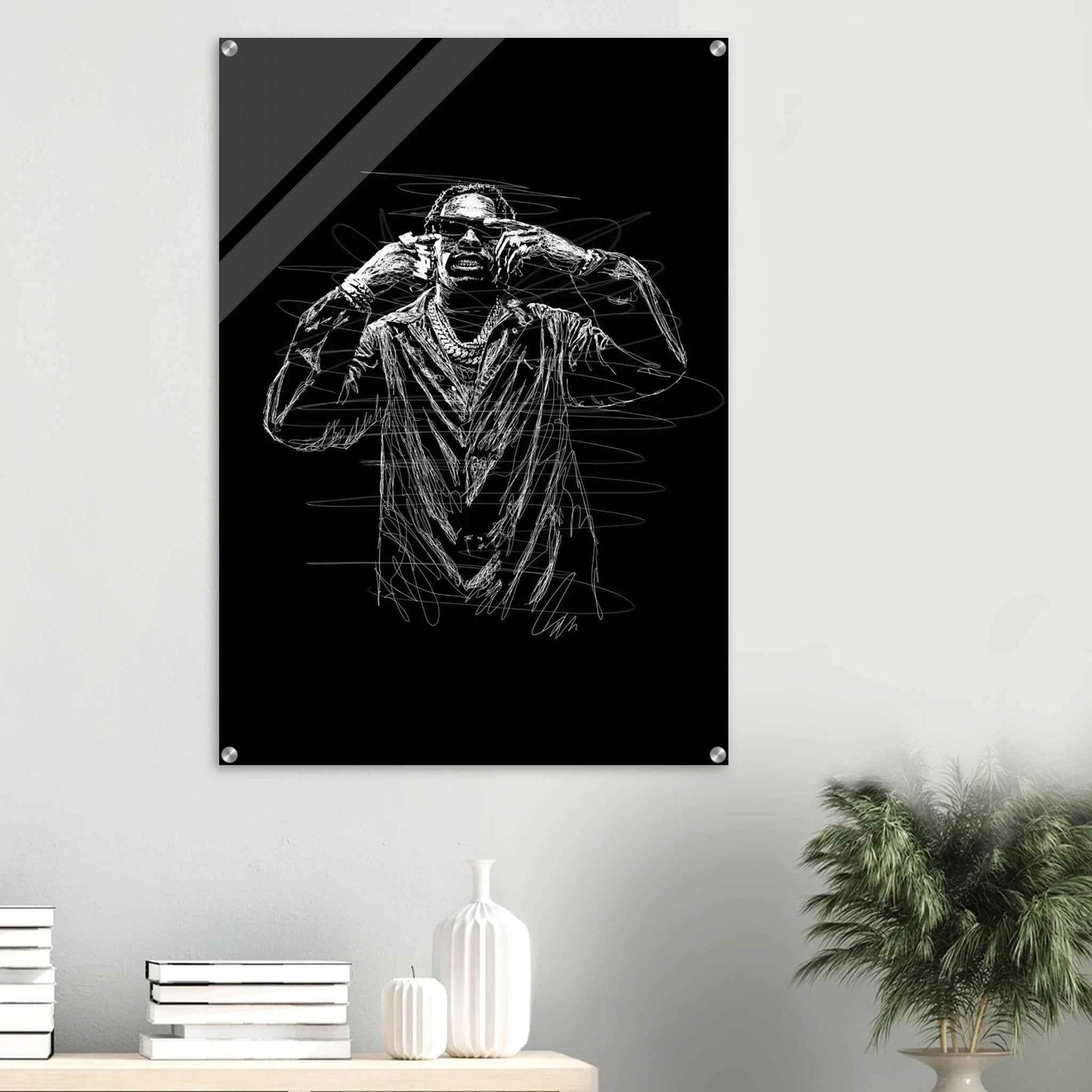 Rapper Sketch Art Acrylic Print - Bold Monochrome Modern Wall Decor for Trendy Spaces - Vibrantwalls