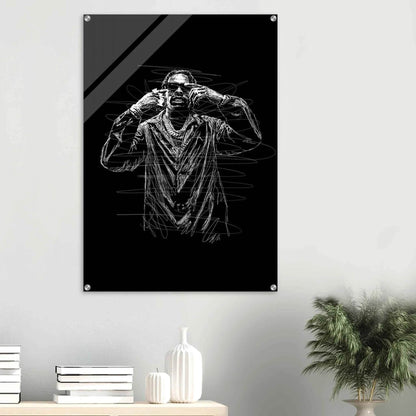 Rapper Sketch Art Acrylic Print - Bold Monochrome Modern Wall Decor for Trendy Spaces - Vibrantwalls