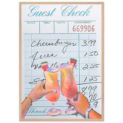 Retro Diner Cocktail "Guest Check" 70x100 cm 28x40″ Wood frame Ready-to-hang Vibrantwalls