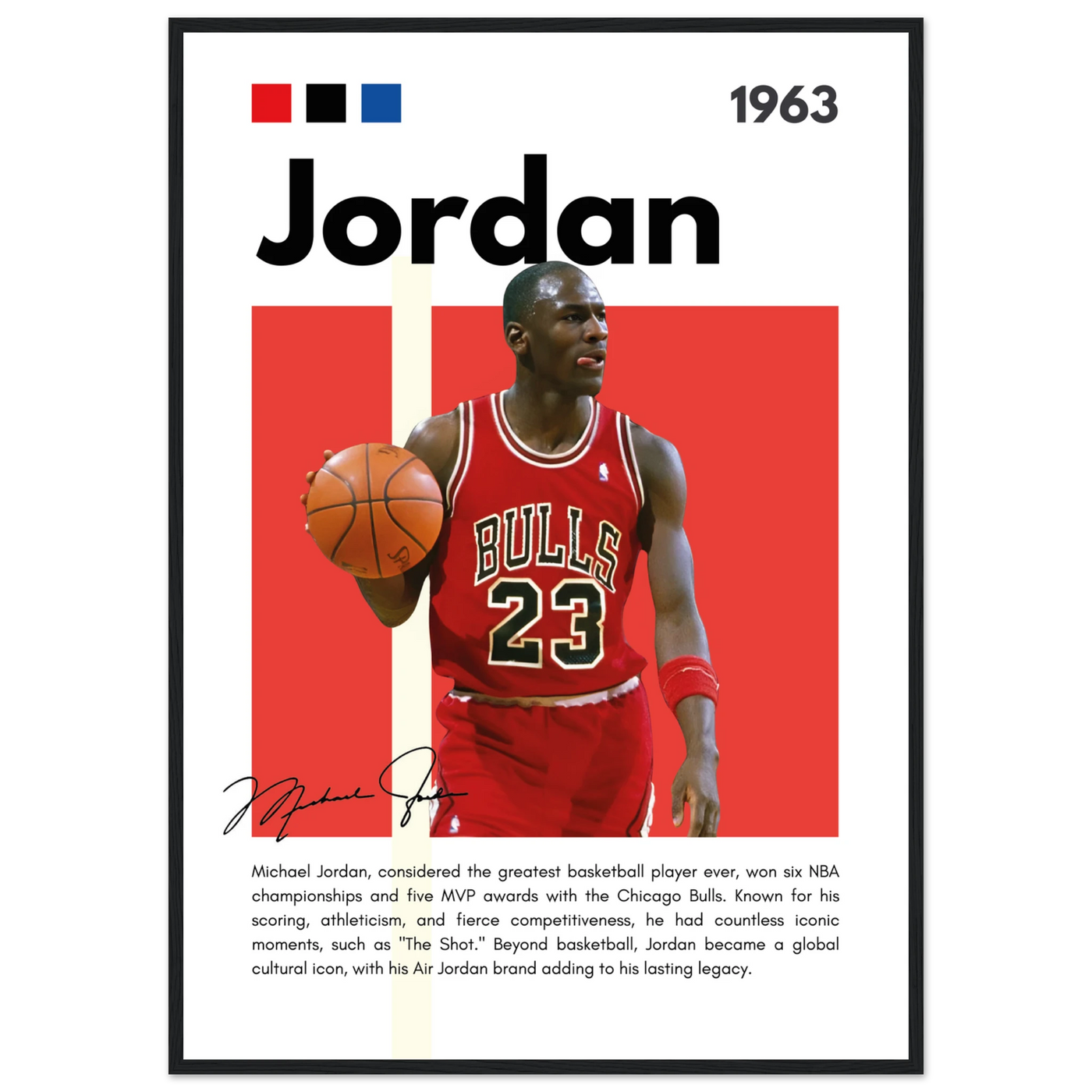 Michael Jordan Air Jordan Bulls Retro Print A1 (59.4 x 84.1 cm) Black frame Vibrantwalls