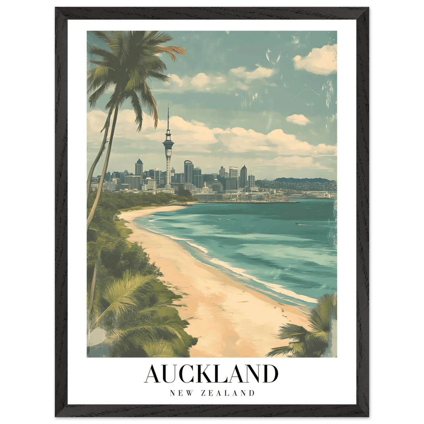 Auckland New Zealand Framed Poster – Vintage Coastal City Travel Wall Art with Wooden Frame Options - Vibrantwalls