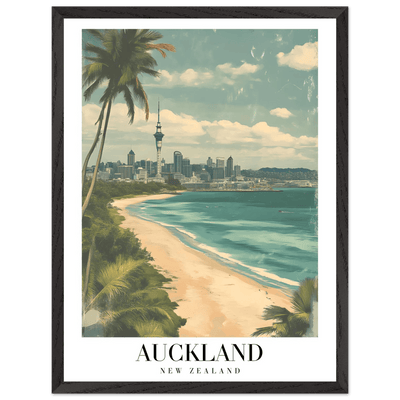 Auckland New Zealand Framed Poster – Vintage Coastal City Travel Wall Art with Wooden Frame Options - Vibrantwalls
