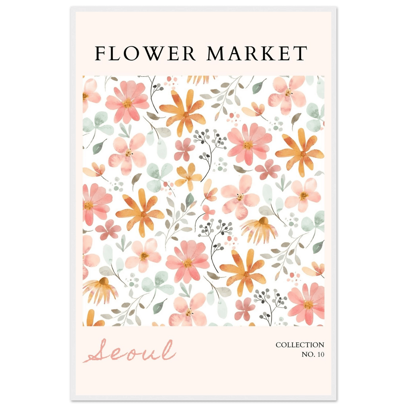 Seoul Flower Market Framed Poster – Delicate Watercolor Blooms & Botanical Art Print | Ready-to-Hang - Vibrantwalls