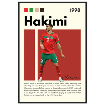 Achraf Hakimi Morocco Framed Football Legend Poster 60x90 cm 24x36″ Black frame Vibrantwalls