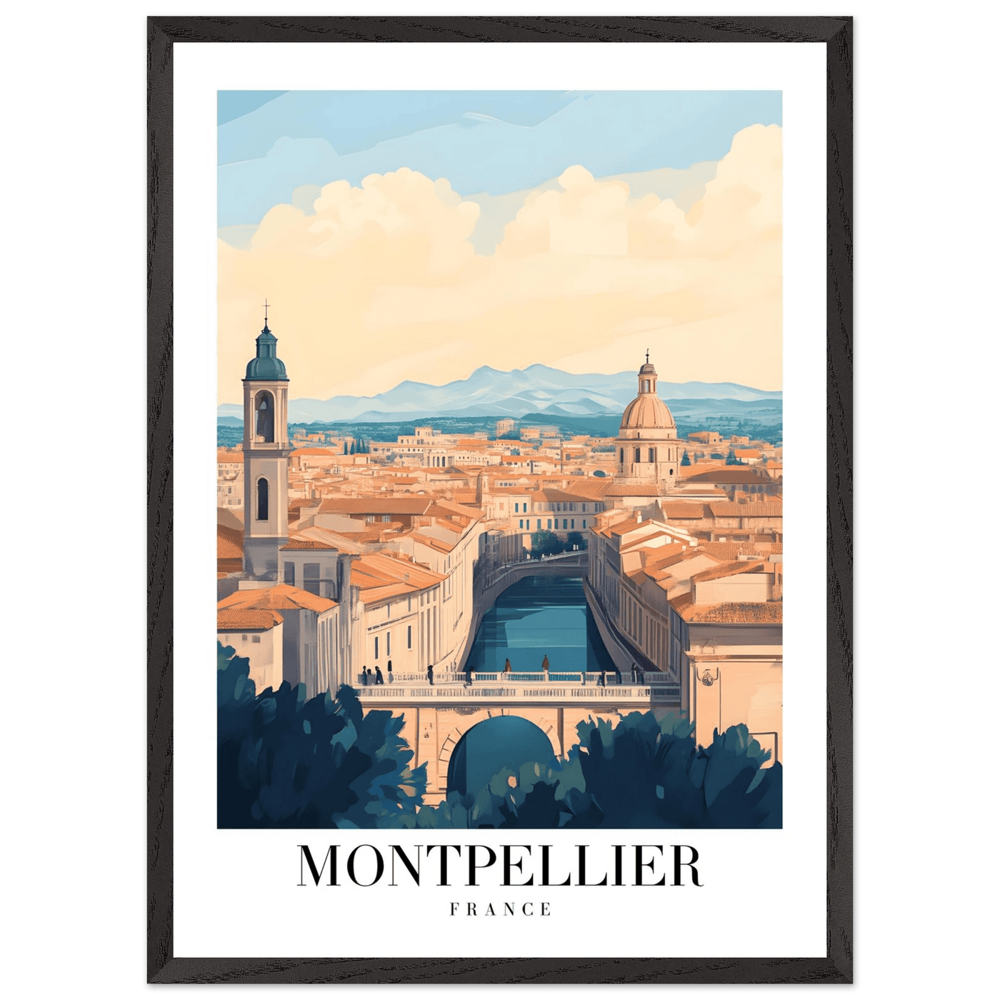 Montpellier France Framed Poster – Vintage Travel Wall Art with Wooden Frame - Vibrantwalls