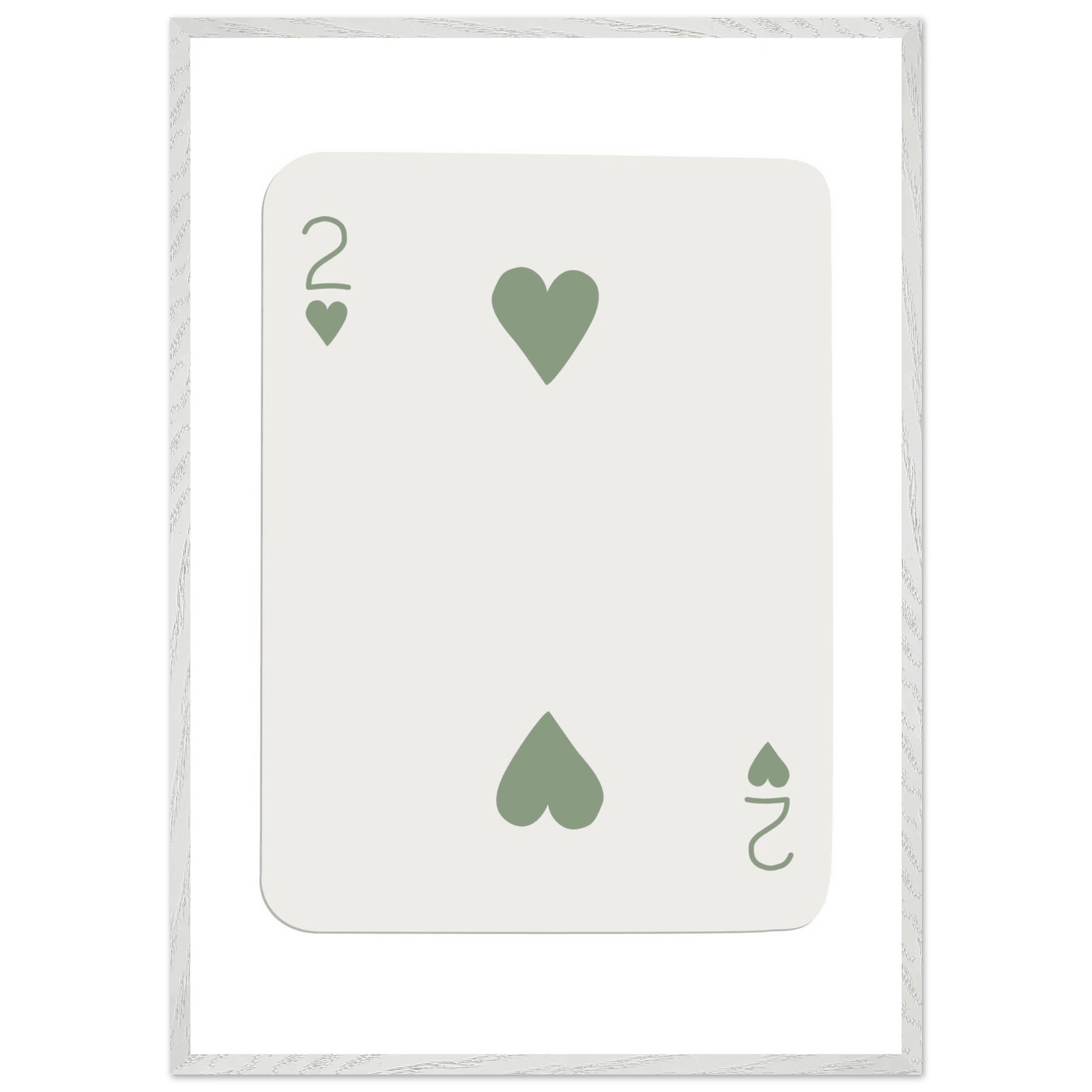Minimalist Two of Hearts Poker Card Print - Sage Green & Cream Framed Art for Modern Decor, Eco Wood Frame - Vibrantwalls