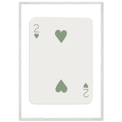 Minimalist Two of Hearts Poker Card Print - Sage Green & Cream Framed Art for Modern Decor, Eco Wood Frame - Vibrantwalls